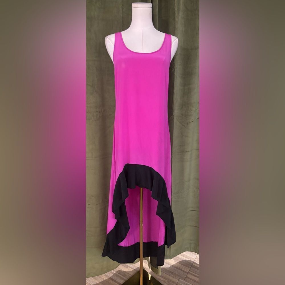 Jay Godfrey Pink and Black High Low 100% silk Dress, US 4